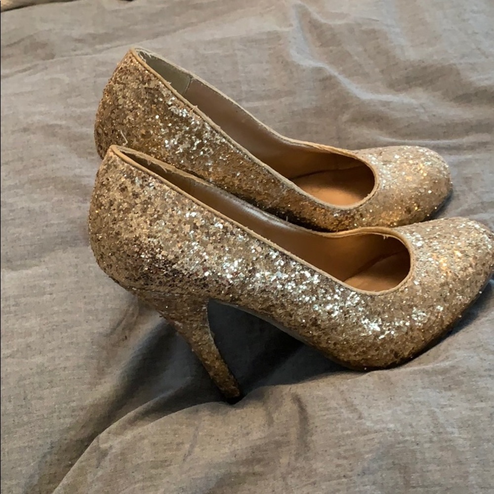 Candie’s Gold Glitter Sparkle High Heels Pumps Wedding Bridal Formal